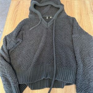 Cozy dark grey Hooded Teddy Sweater
